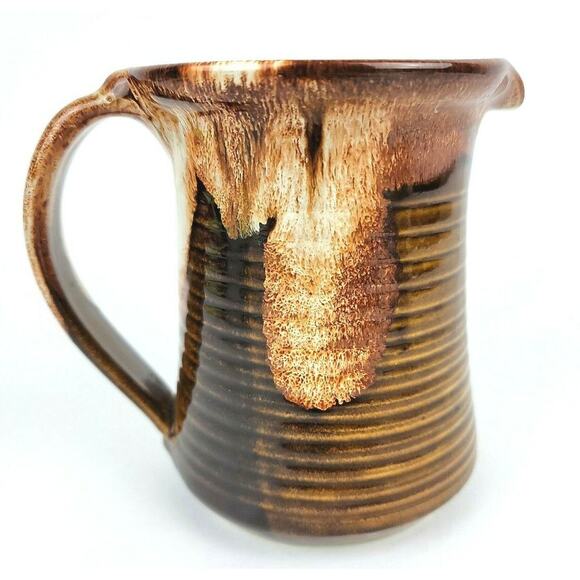JK Dryden Original Pottery Pitcher Brown 5 Inches Drip Glaze Signed 1983 Brown - Picture 12 of 12
